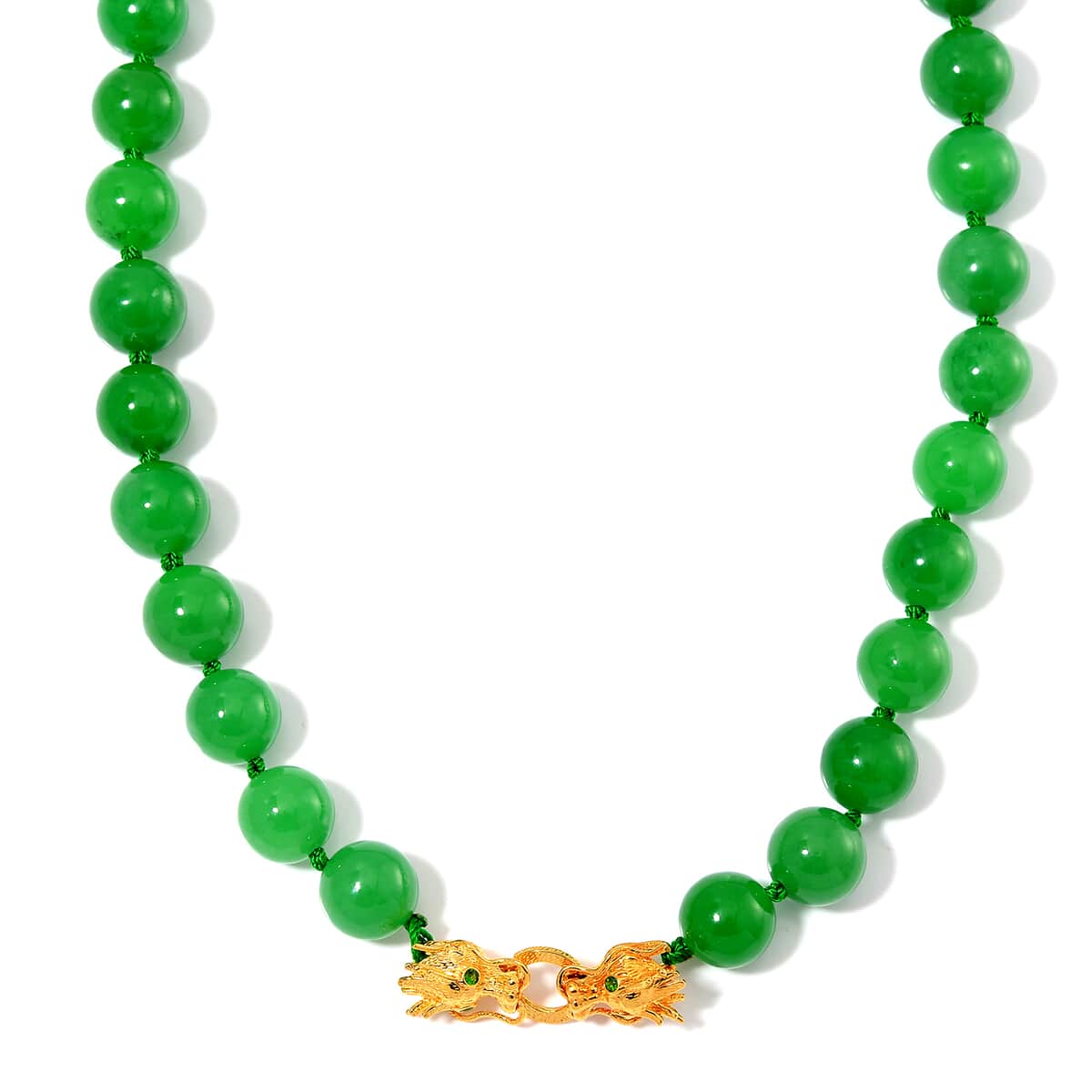 Green Jade (D) and Chrome Diopside 600.50 ctw Dragon Necklace 20 Inches in 18K Vermeil Yellow Gold Over Sterling Silver  image number 0