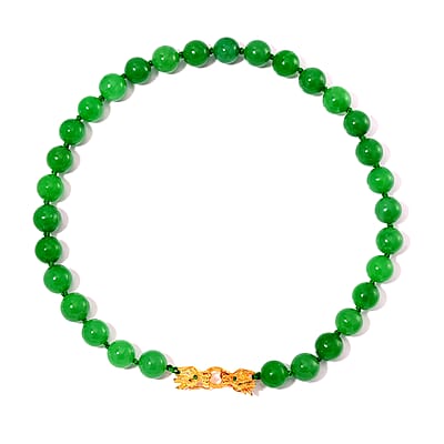 Green Jade (D) and Chrome Diopside 600.50 ctw Dragon Necklace 20 Inches in 18K Vermeil Yellow Gold Over Sterling Silver 