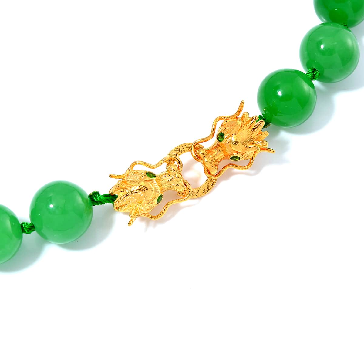 Green Jade (D) and Chrome Diopside 600.50 ctw Dragon Necklace 20 Inches in 18K Vermeil Yellow Gold Over Sterling Silver  image number 3