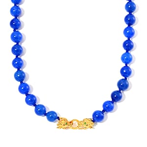 Blue Jade (D) and Chrome Diopside 600.50 ctw Dragon Necklace 20 Inches in 18K Vermeil Yellow Gold Over Sterling Silver 