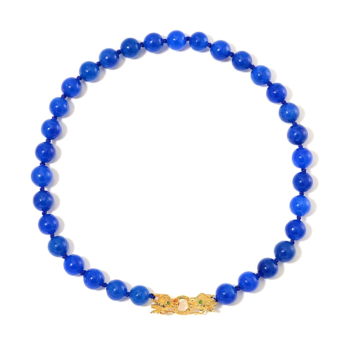 Blue Jade (D) and Chrome Diopside 600.50 ctw Dragon Necklace 20 Inches in 18K Vermeil Yellow Gold Over Sterling Silver  image number 2