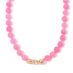 Pink Jade (D) and Chrome Diopside 600.50 ctw Dragon Necklace 20 Inches in 18K Vermeil Rose Gold Over Sterling Silver 