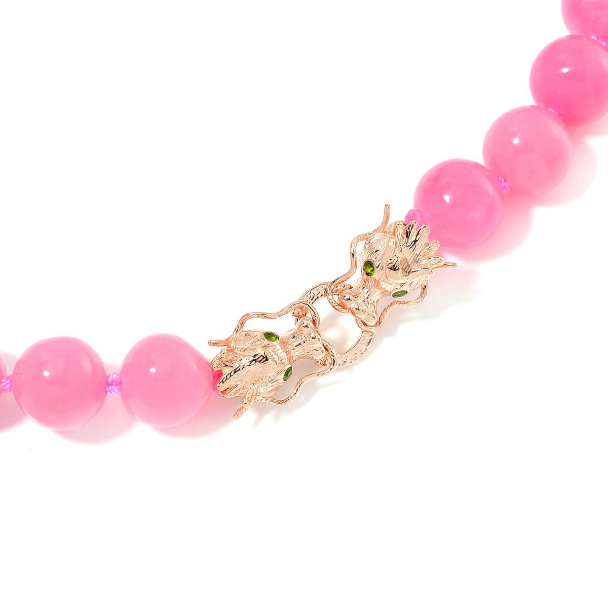 Pink Jade (D) and Chrome Diopside 600.50 ctw Dragon Necklace 20 Inches in 18K Vermeil Rose Gold Over Sterling Silver  image number 3