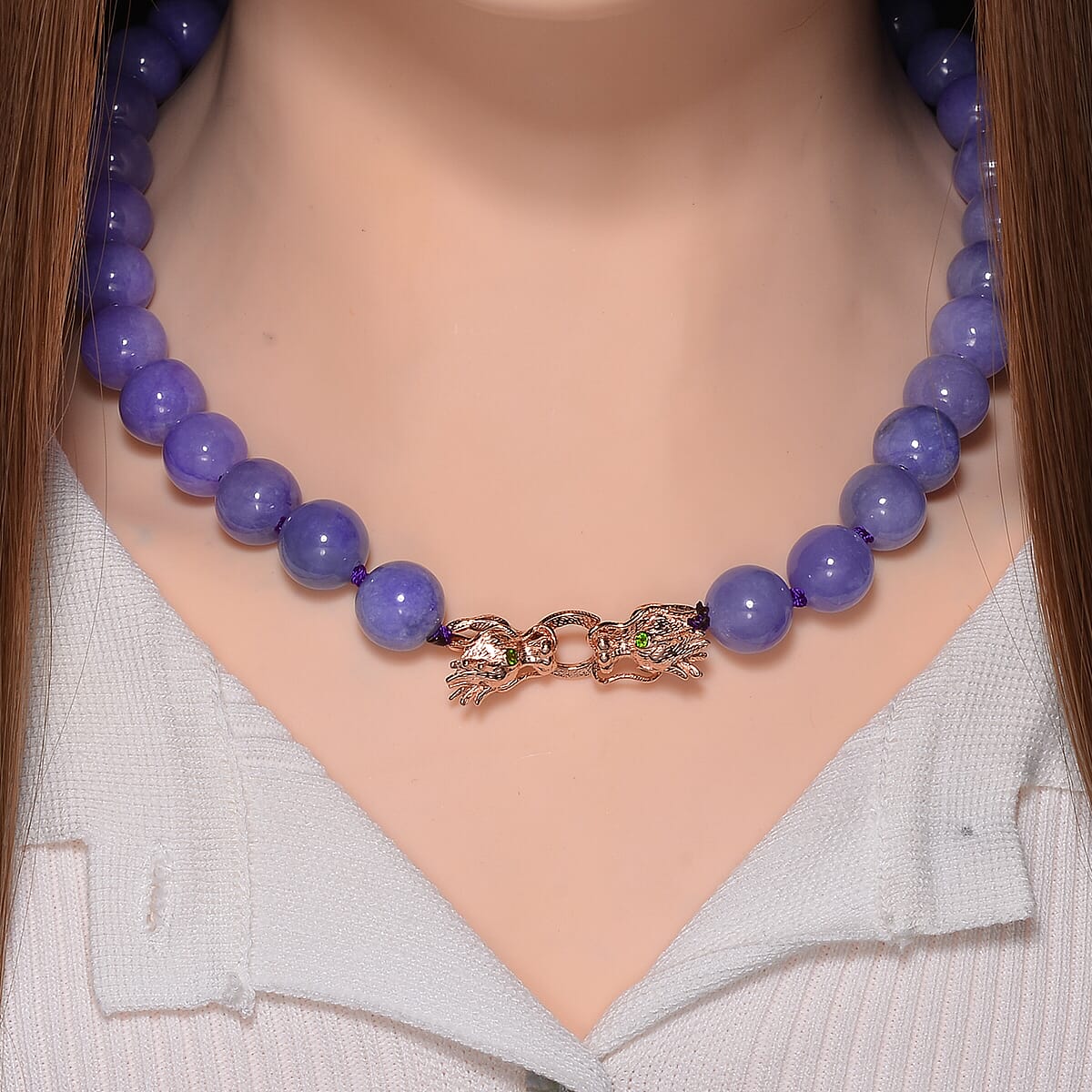 Purple Jade (D) and Chrome Diopside 600.50 ctw Dragon Necklace 20 Inches in 18K Vermeil Rose Gold Over Sterling Silver  image number 1