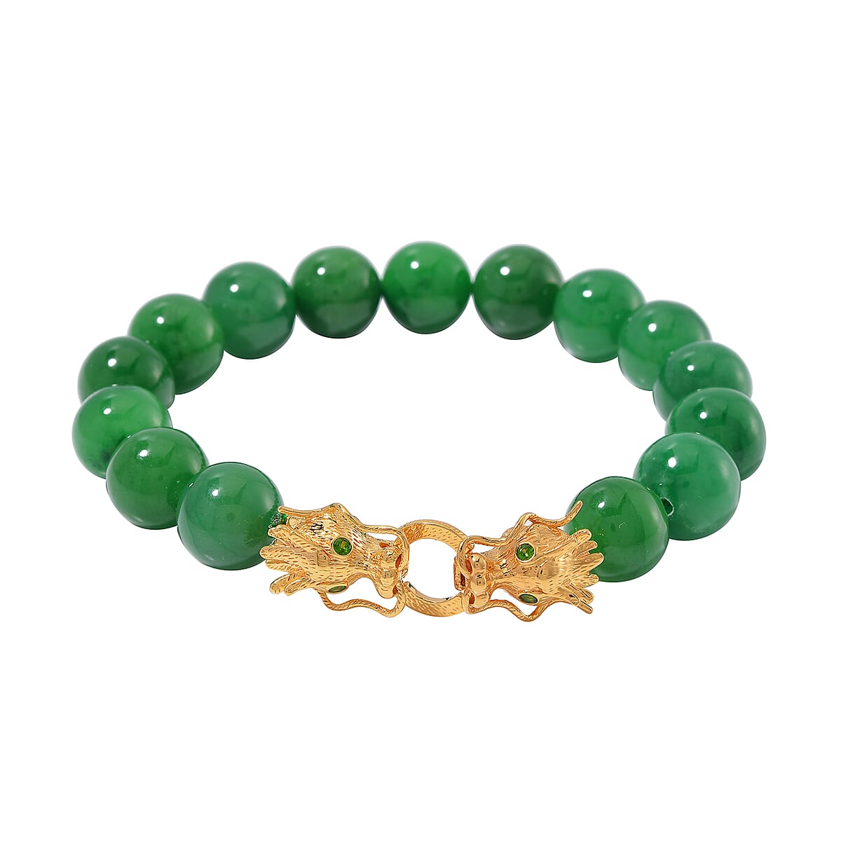 Green Jade (D) and Chrome Diopside 250.50 ctw Bracelet in 18K Vermeil Yellow Gold Over Sterling Silve (8.25 In)  image number 0