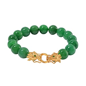 Green Jade (D) and Chrome Diopside 250.50 ctw Bracelet in 18K Vermeil Yellow Gold Over Sterling Silve (8.25 In) 