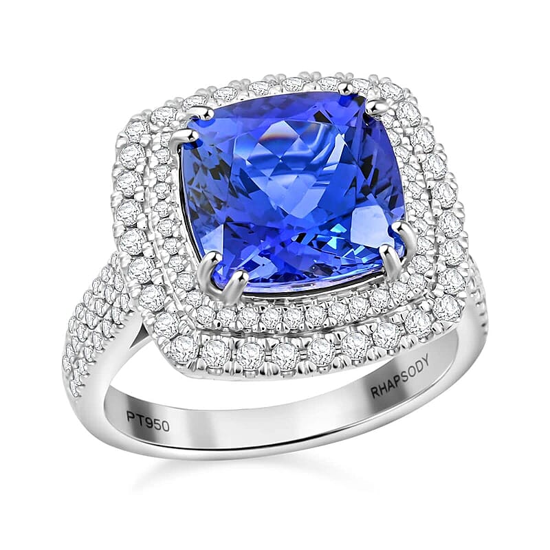 Celestial Azure Certified & Appraised Rhapsody AAAA Tanzanite and E-F VS Diamond 5.75 ctw Ring in 950 Platinum (Size 10.0) 10.45 Grams