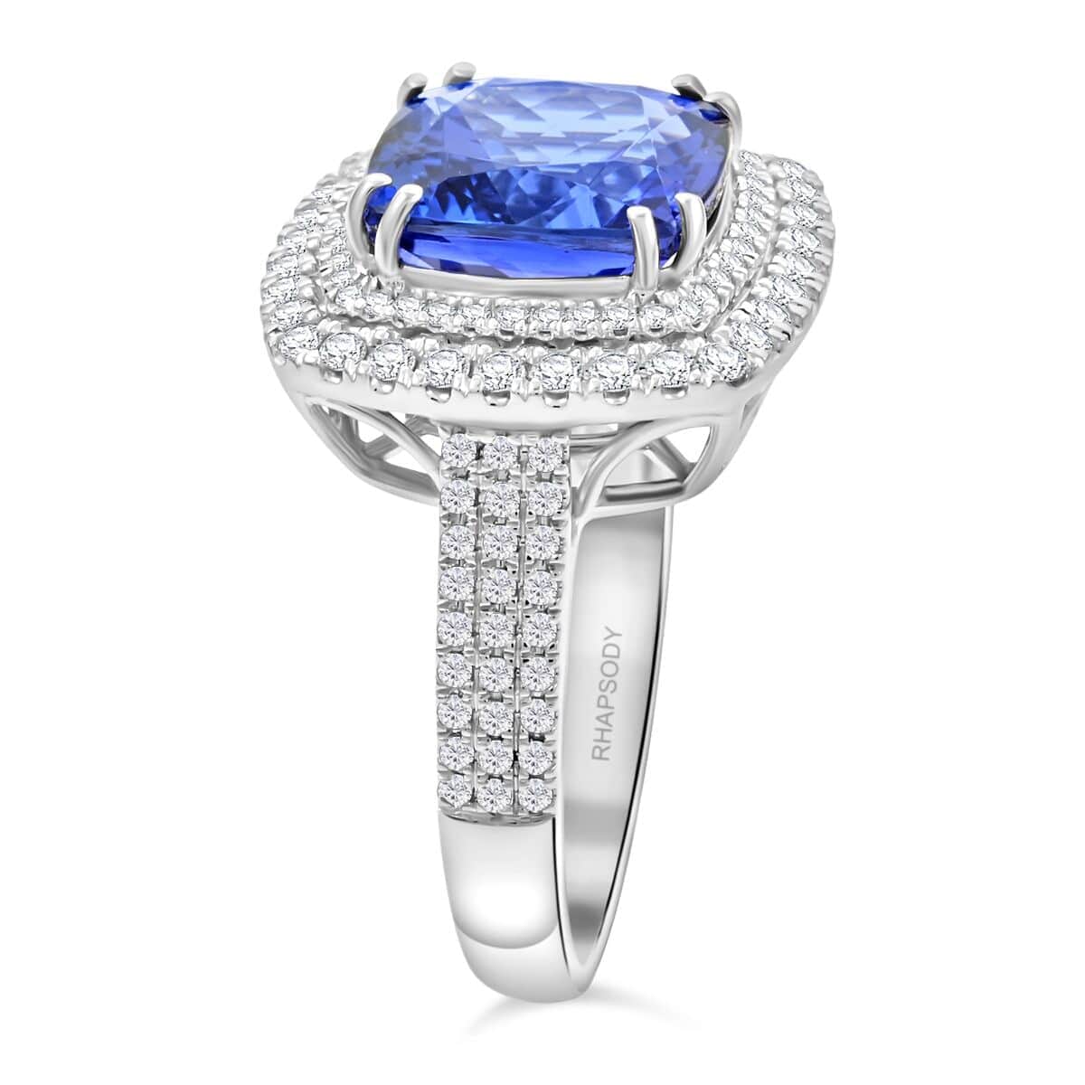 Celestial Azure Certified & Appraised Rhapsody AAAA Tanzanite and E-F VS Diamond 5.75 ctw Ring in 950 Platinum (Size 10.0) 10.45 Grams image number 3