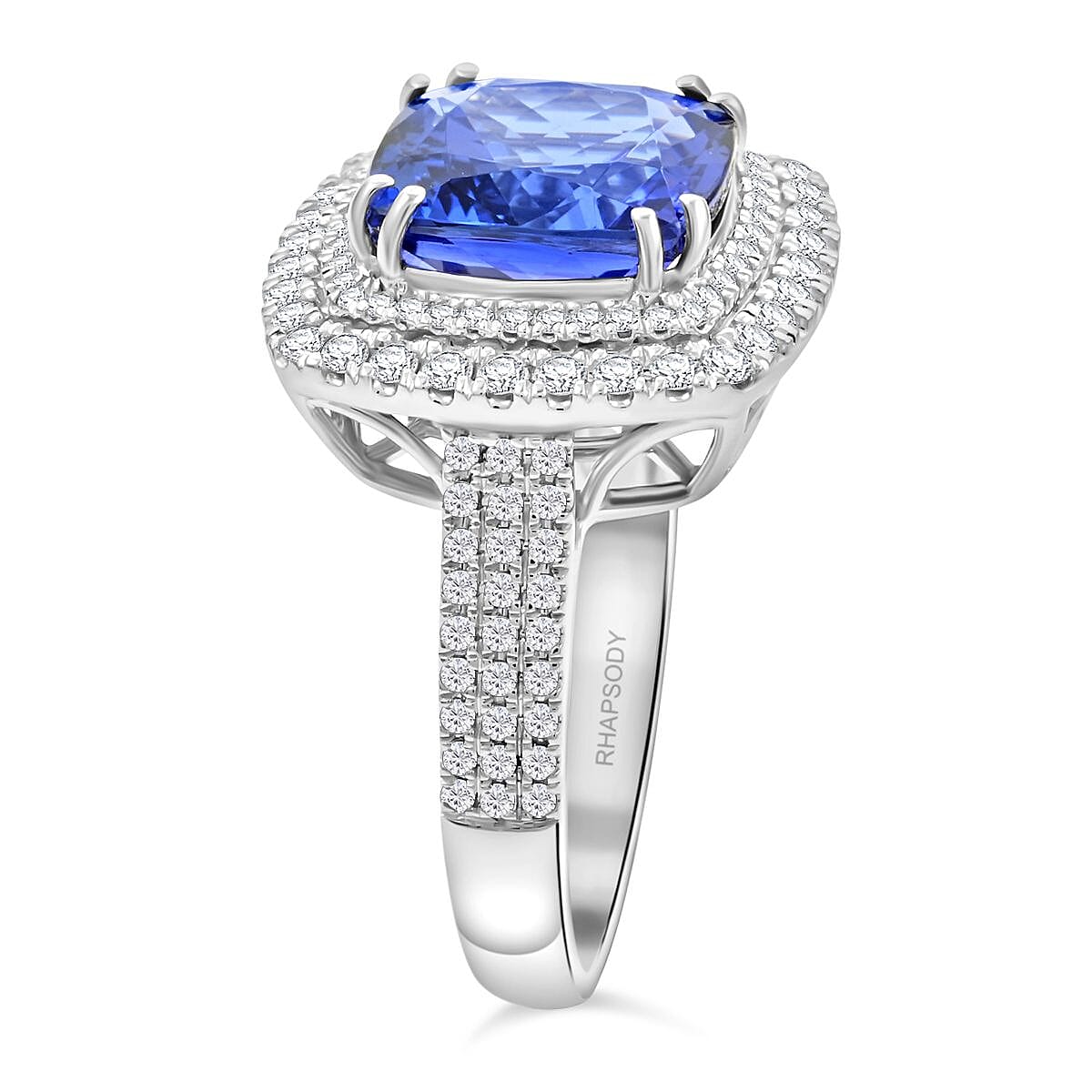 Celestial Azure Certified & Appraised Rhapsody AAAA Tanzanite and E-F VS Diamond 5.75 ctw Ring in 950 Platinum (Size 7.0) 10.45 Grams image number 3