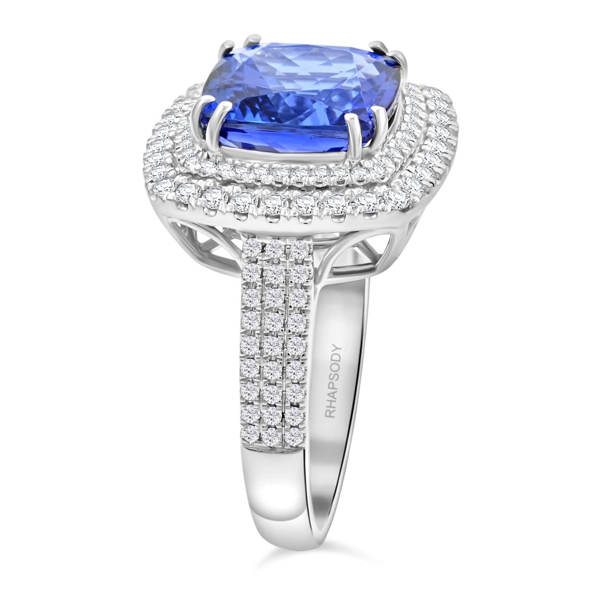 Celestial Azure Certified & Appraised Rhapsody AAAA Tanzanite and E-F VS Diamond 5.75 ctw Ring in 950 Platinum (Size 8.0) 10.45 Grams image number 3