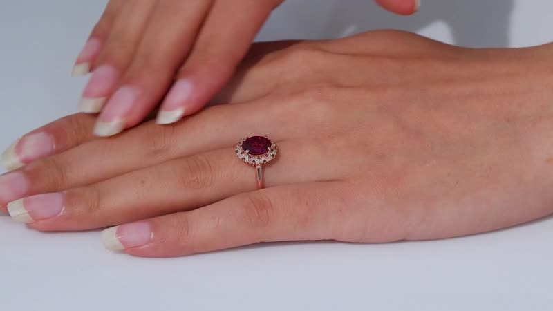 Premium Radiant Ember Garnet, Red Diamond (IR), Diamond (0.25 cts) Floral Ring in 18K Vermeil RG Over Sterling Silver (Size 5.0) 2.35 ctw