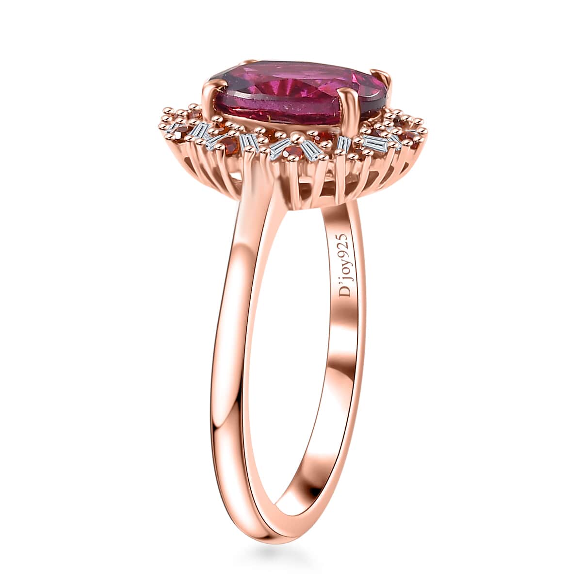 Premium Radiant Ember Garnet, Red and White Diamond 2.35 ctw Crimson Sunburst Ring in 18K Vermeil Rose Gold Over Sterling Silver (Size 5.0)  image number 3