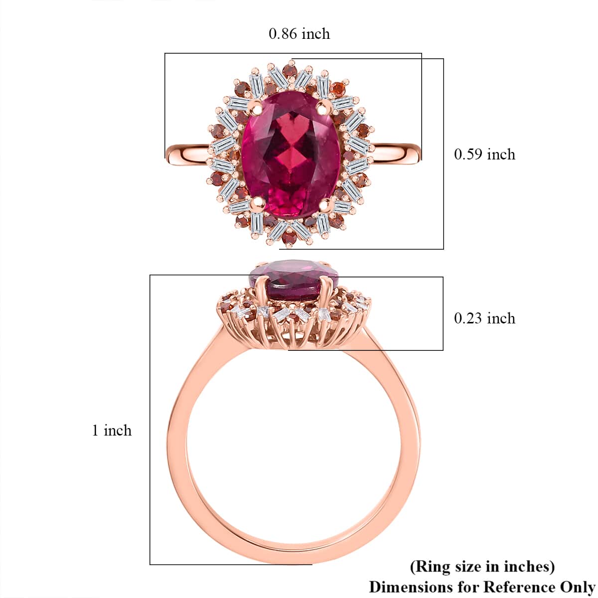 Premium Radiant Ember Garnet, Red and White Diamond 2.35 ctw Crimson Sunburst Ring in 18K Vermeil Rose Gold Over Sterling Silver (Size 5.0)  image number 5