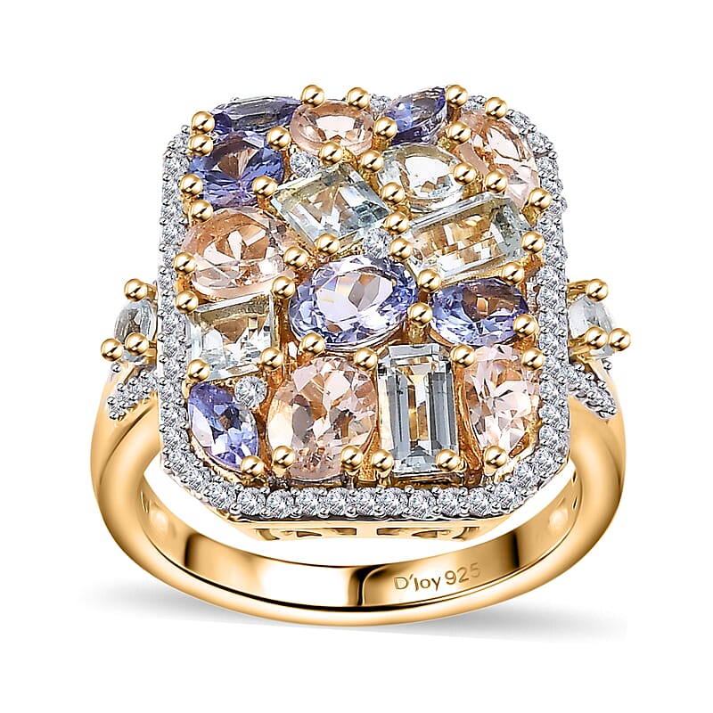 Multi Gemstone 4.10 ctw Sunlit Oasis Ring in 18K Vermeil Yellow Gold Over Sterling Silver (Size 10.0)