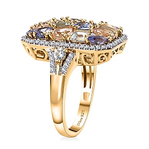 Multi Gemstone 4.10 ctw Sunlit Oasis Ring in 18K Vermeil Yellow Gold Over Sterling Silver (Size 10.0)
