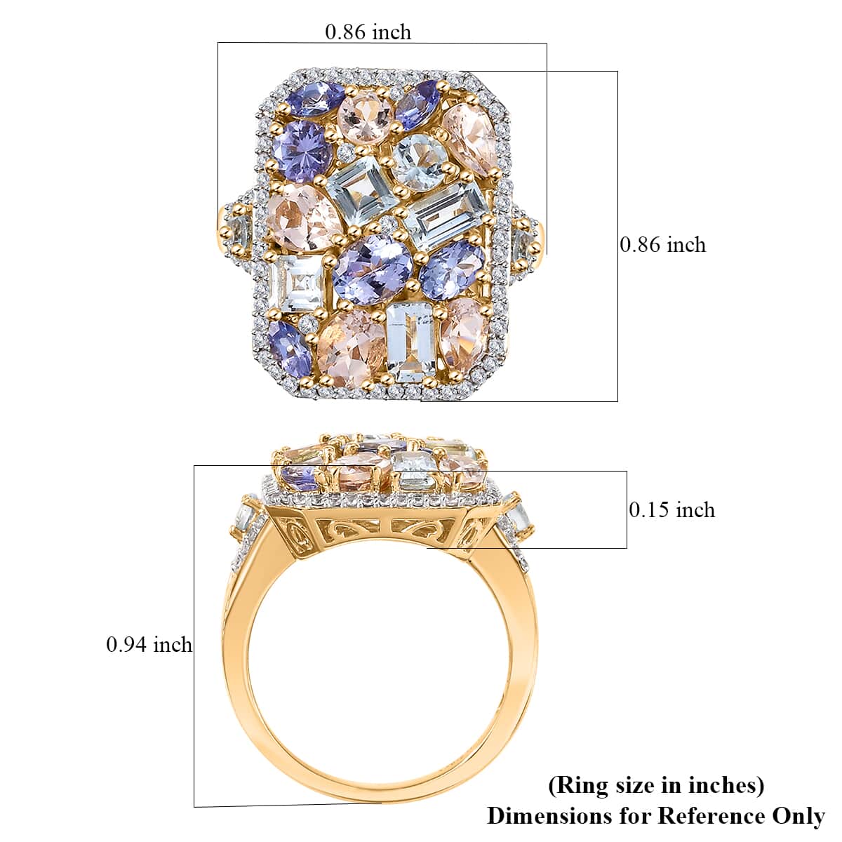 Multi Gemstone 4.10 ctw Sunlit Oasis Ring in 18K Vermeil Yellow Gold Over Sterling Silver (Size 10.0) image number 5