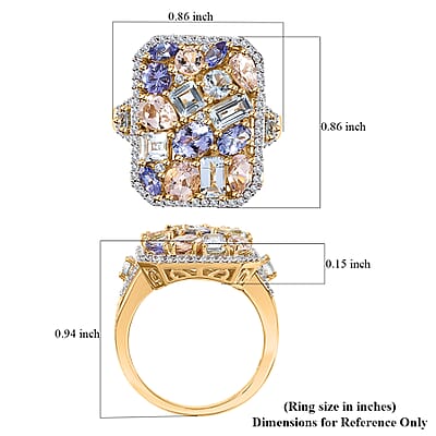 Multi Gemstone 4.10 ctw Sunlit Oasis Ring in 18K Vermeil Yellow Gold Over Sterling Silver (Size 10.0)