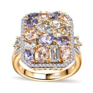 Multi Gemstone 4.10 ctw Sunlit Oasis Ring in 18K Vermeil Yellow Gold Over Sterling Silver (Size 5.0)