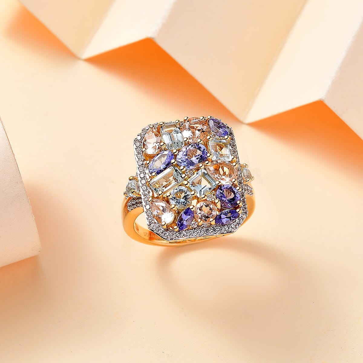 Multi Gemstone 4.10 ctw Sunlit Oasis Ring in 18K Vermeil Yellow Gold Over Sterling Silver (Size 8.0) image number 1