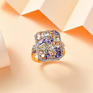 Multi Gemstone 4.10 ctw Sunlit Oasis Ring in 18K Vermeil Yellow Gold Over Sterling Silver (Size 8.0)
