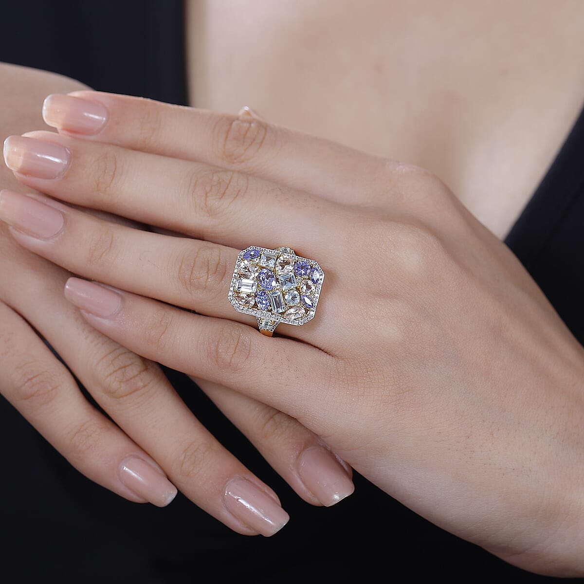 Multi Gemstone 4.10 ctw Sunlit Oasis Ring in 18K Vermeil Yellow Gold Over Sterling Silver (Size 8.0) image number 2