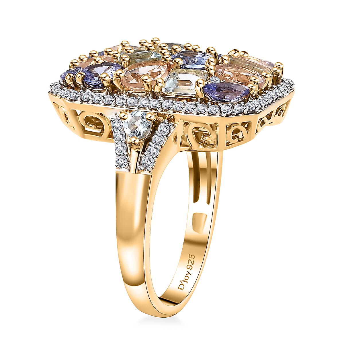 Multi Gemstone 4.10 ctw Sunlit Oasis Ring in 18K Vermeil Yellow Gold Over Sterling Silver (Size 8.0) image number 3