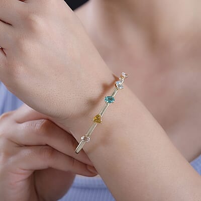 Luxoro AAA Multi Beryl Family and Emerald 2.75 ctw Cuff Bracelet in 10K Yellow Gold (7.25 In) 4.75 Grams