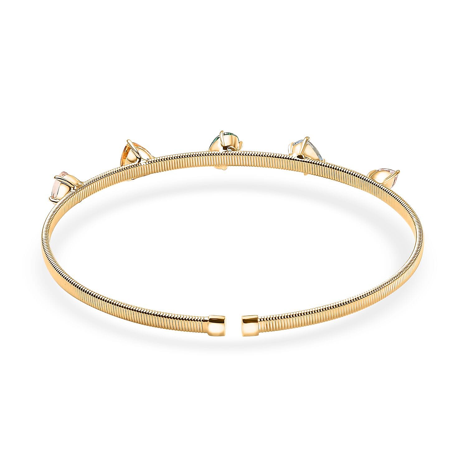 Luxoro AAA Multi Beryl Family and Emerald 2.75 ctw Cuff Bracelet in 10K Yellow Gold (7.25 In) 4.75 Grams