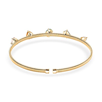 Luxoro AAA Multi Beryl Family and Emerald 2.75 ctw Cuff Bracelet in 10K Yellow Gold (7.25 In) 4.75 Grams