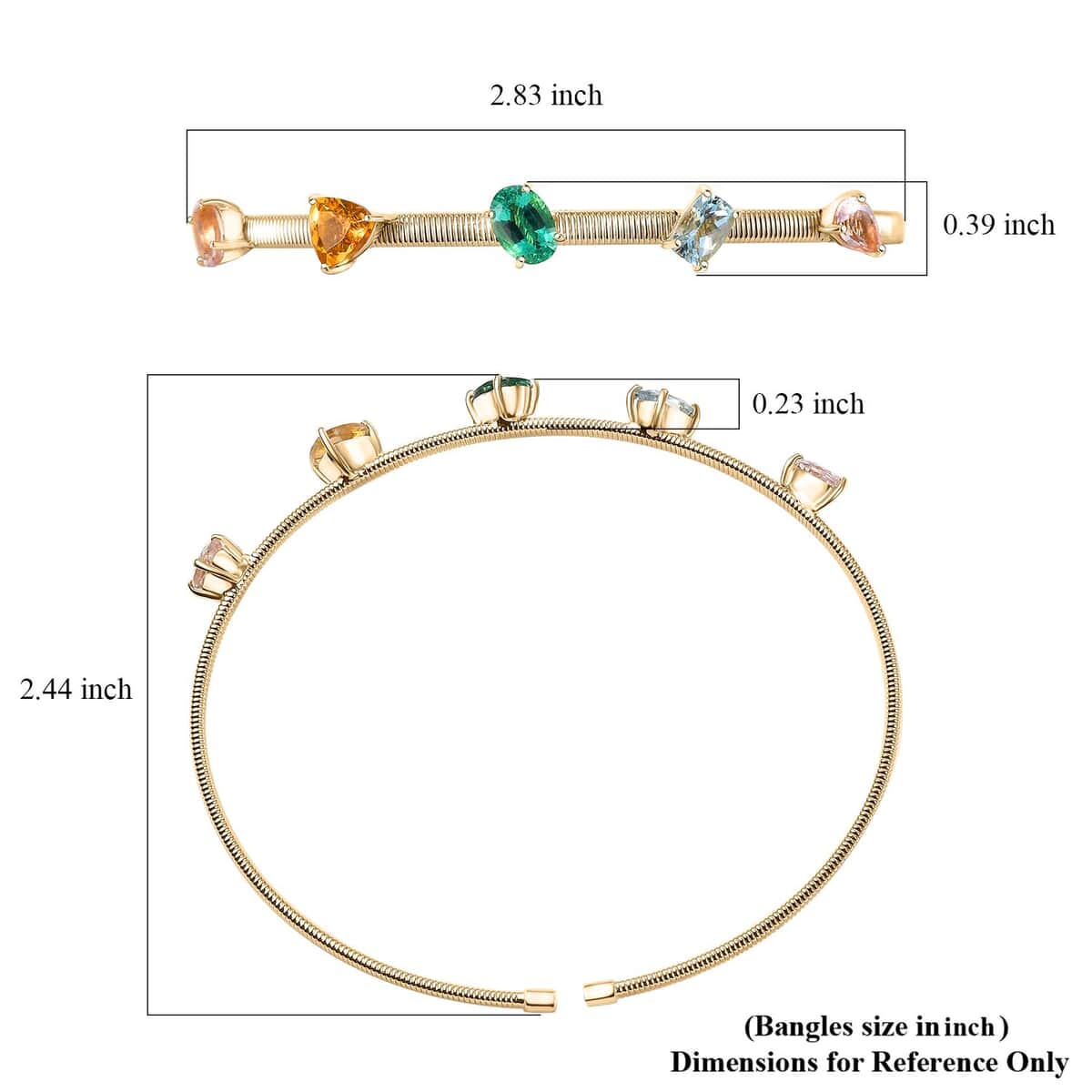 Luxoro AAA Multi Beryl Family and Emerald 2.75 ctw Cuff Bracelet in 10K Yellow Gold (7.25 In) 4.75 Grams image number 5