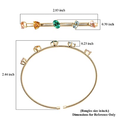 Luxoro AAA Multi Beryl Family and Emerald 2.75 ctw Cuff Bracelet in 10K Yellow Gold (7.25 In) 4.75 Grams