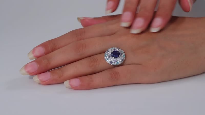 Kashmir Kyanite, Multi Gemstone Galaxy Ring in Rhodium Over Sterling Silver (Size 10.0) 4.35 ctw