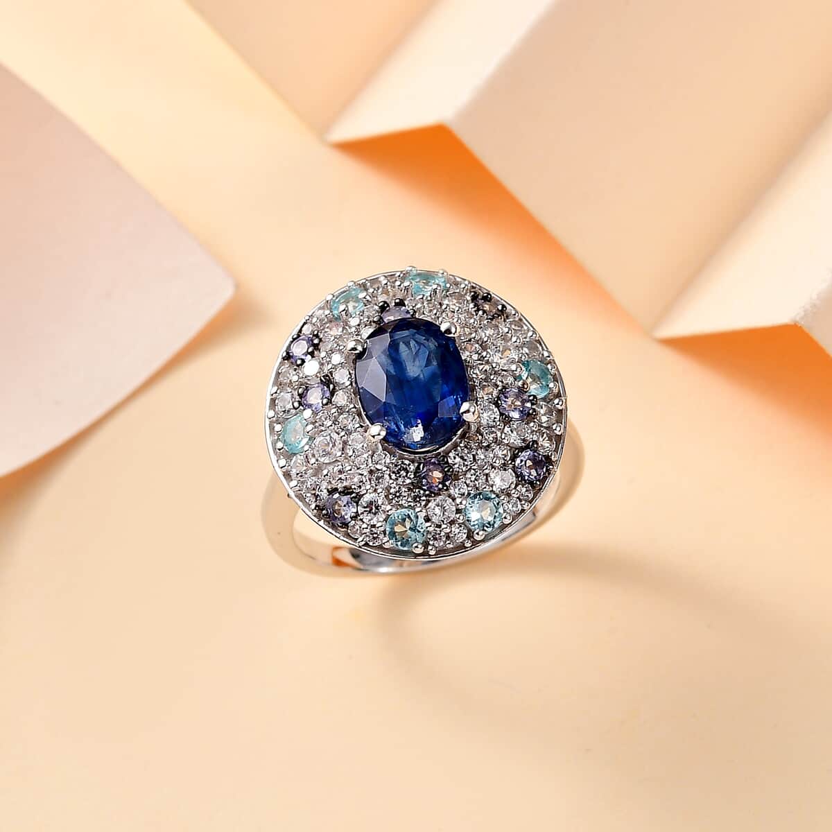 Kashmir Kyanite, Multi Gemstone Galaxy Ring in Rhodium Over Sterling Silver (Size 10.0) 4.35 ctw image number 1