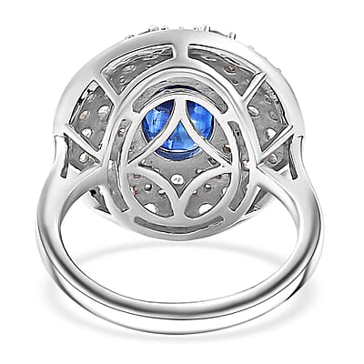 Kashmir Kyanite and Multi Gemstone 4.35 ctw Galaxy Ring in Rhodium Over Sterling Silver (Size 10.0)