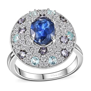 Kashmir Kyanite and Multi Gemstone 4.35 ctw Galaxy Ring in Rhodium Over Sterling Silver (Size 6.0)