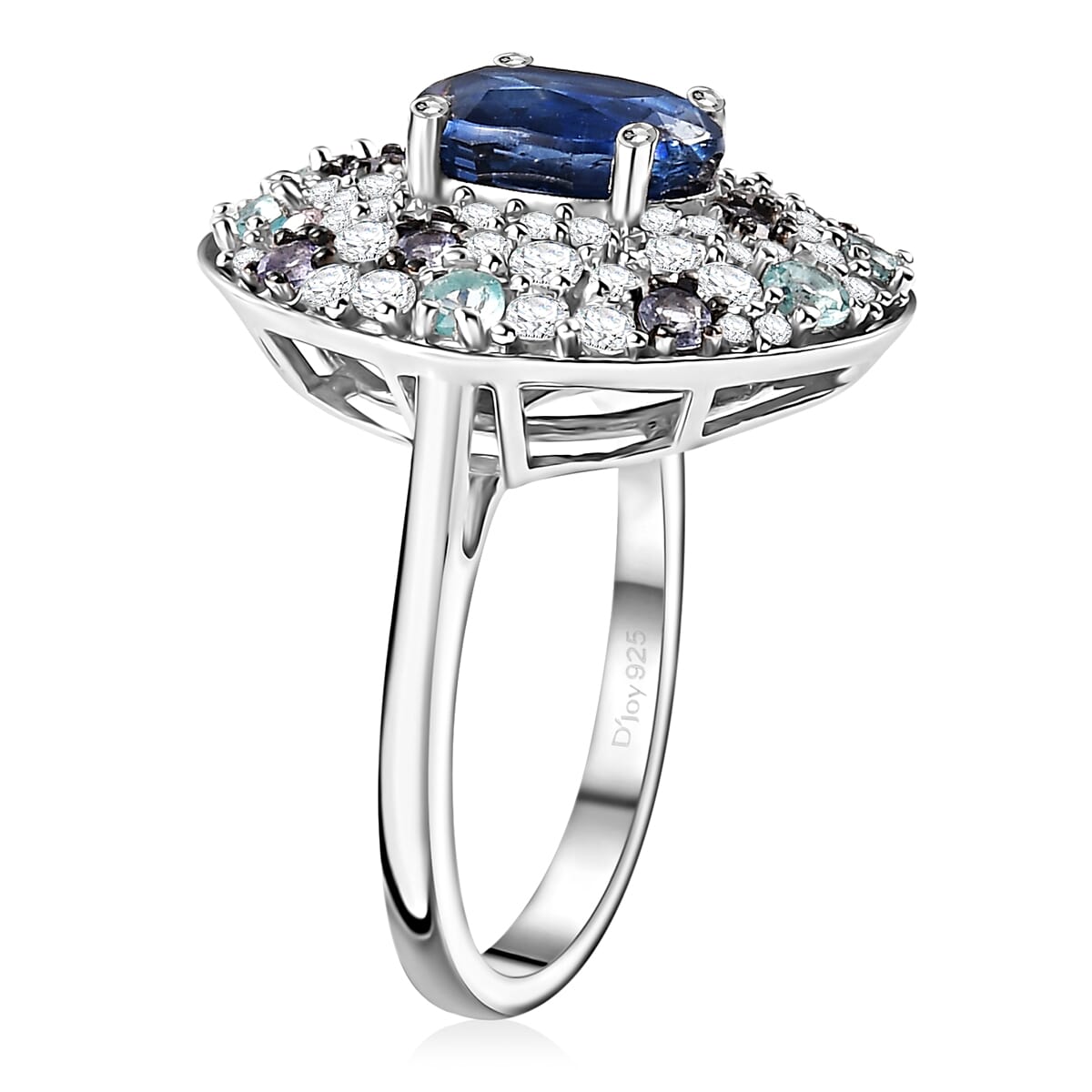 Kashmir Kyanite and Multi Gemstone 4.35 ctw Galaxy Ring in Rhodium Over Sterling Silver (Size 6.0) image number 3