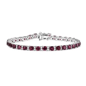 D'Joy Tanzanian Wine Garnet and White Zircon 15.10 ctw Royal Radiance Tennis Bracelet in Rhodium Over Sterling Silver (7.25 In)