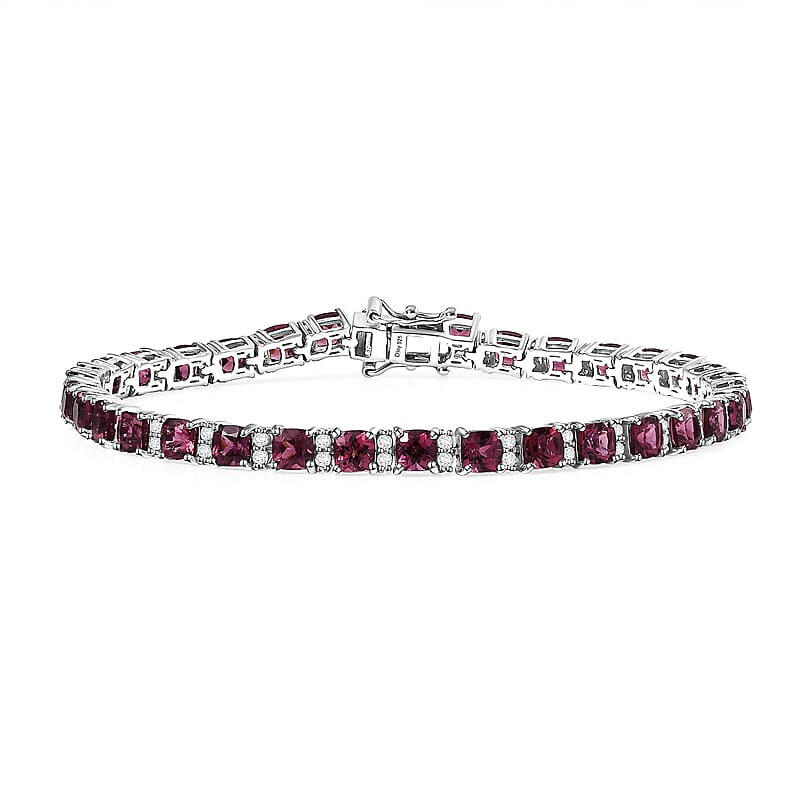 D'Joy Tanzanian Wine Garnet and White Zircon 15.10 ctw Royal Radiance Tennis Bracelet in Rhodium Over Sterling Silver (7.25 In)