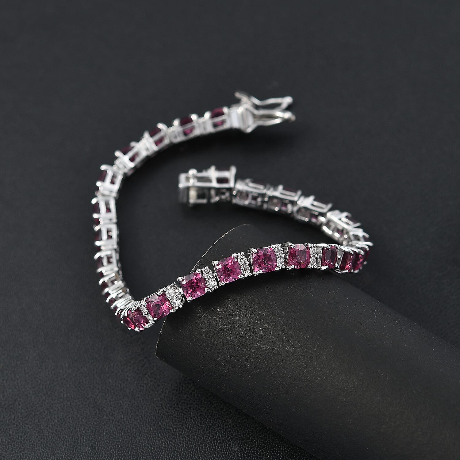 D'Joy Tanzanian Wine Garnet and White Zircon 15.10 ctw Royal Radiance Tennis Bracelet in Rhodium Over Sterling Silver (7.25 In)