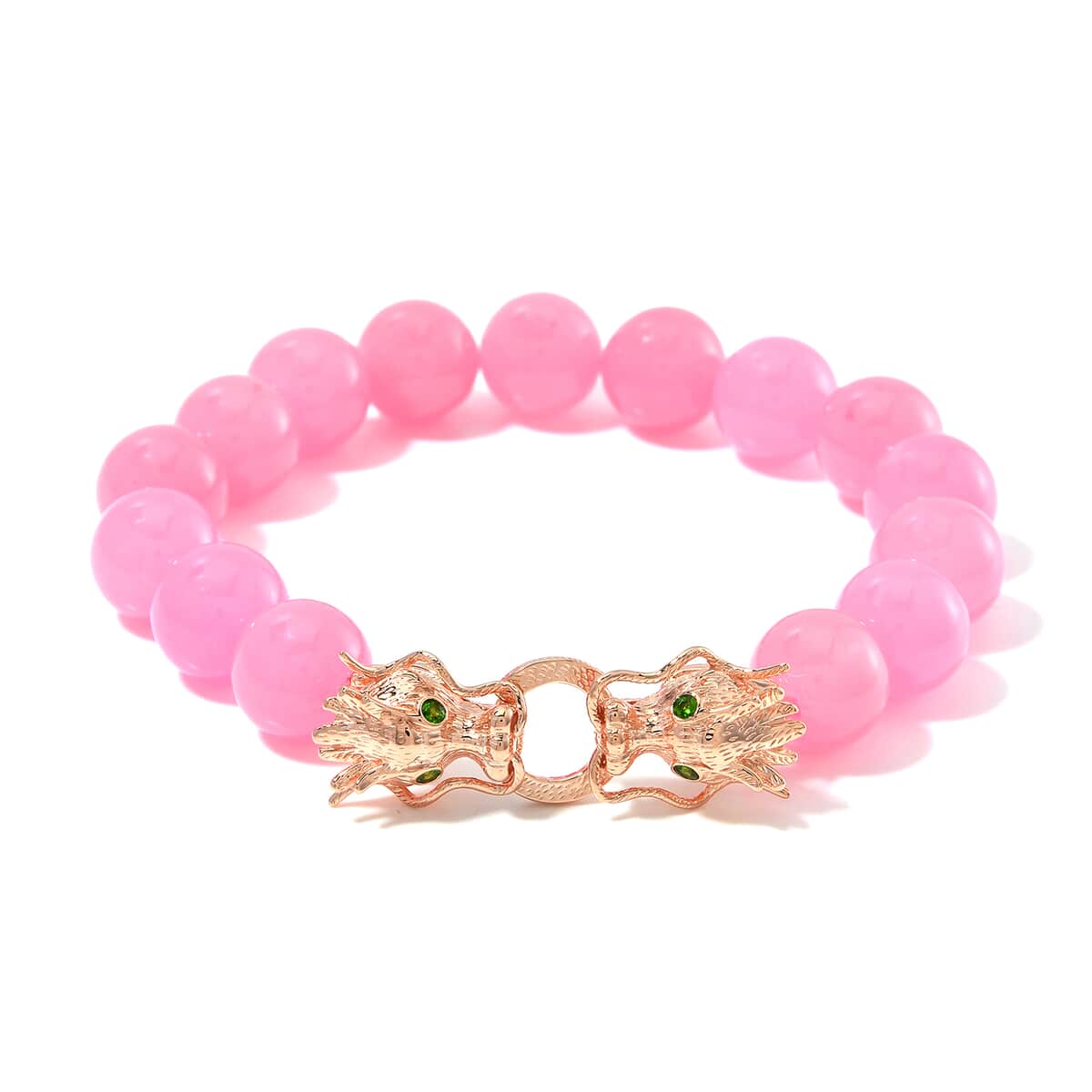 Pink Jade (D) and Chrome Diopside 250.50 ctw Bracelet in 18K Vermeil Rose Gold Over Sterling Silve (8.25 In)  image number 0