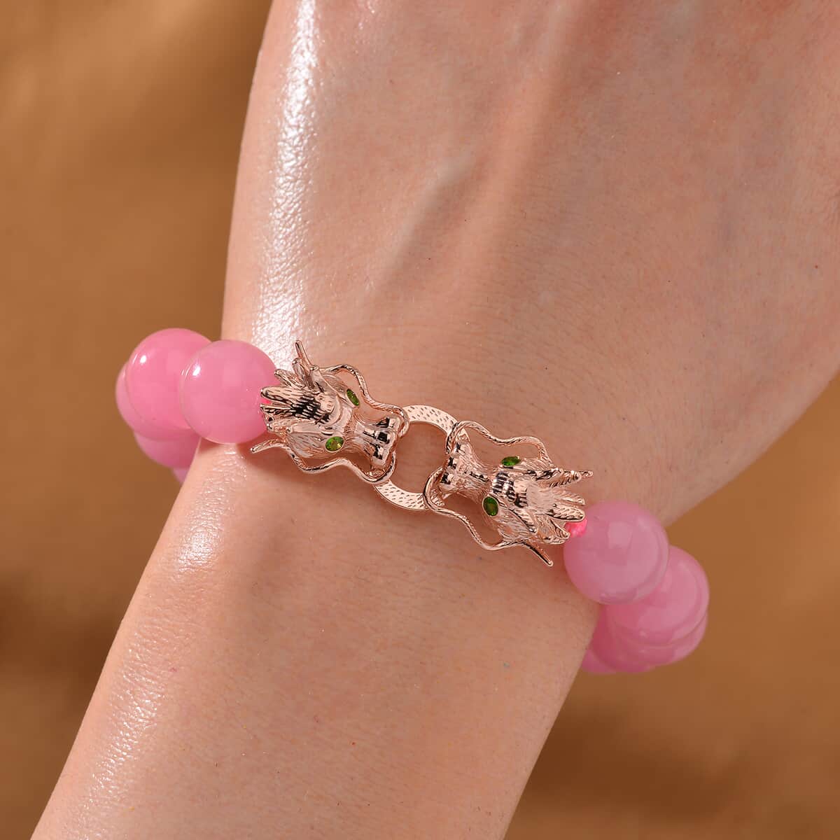 Pink Jade (D) and Chrome Diopside 250.50 ctw Bracelet in 18K Vermeil Rose Gold Over Sterling Silve (8.25 In)  image number 1