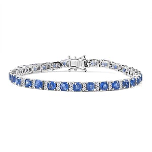 D'Joy Kashmir Kyanite and White Zircon 13.75 ctw Royal Radiance Tennis Bracelet in Rhodium Over Sterling Silver (7.25 In)