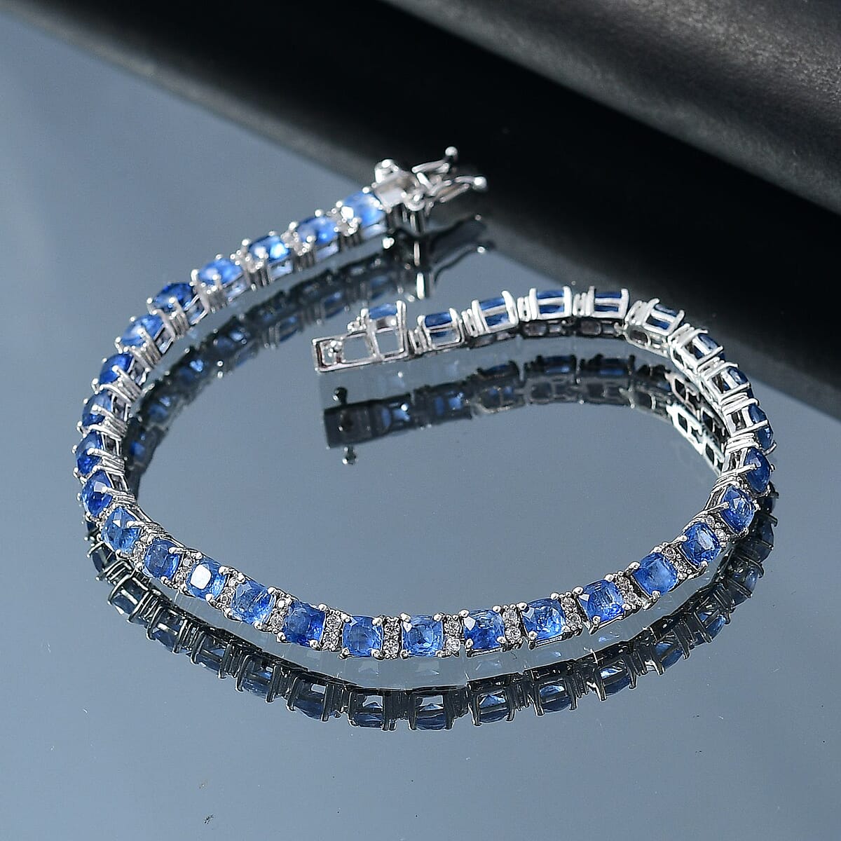D'Joy Kashmir Kyanite and White Zircon 13.75 ctw Royal Radiance Tennis Bracelet in Rhodium Over Sterling Silver (7.25 In) image number 1