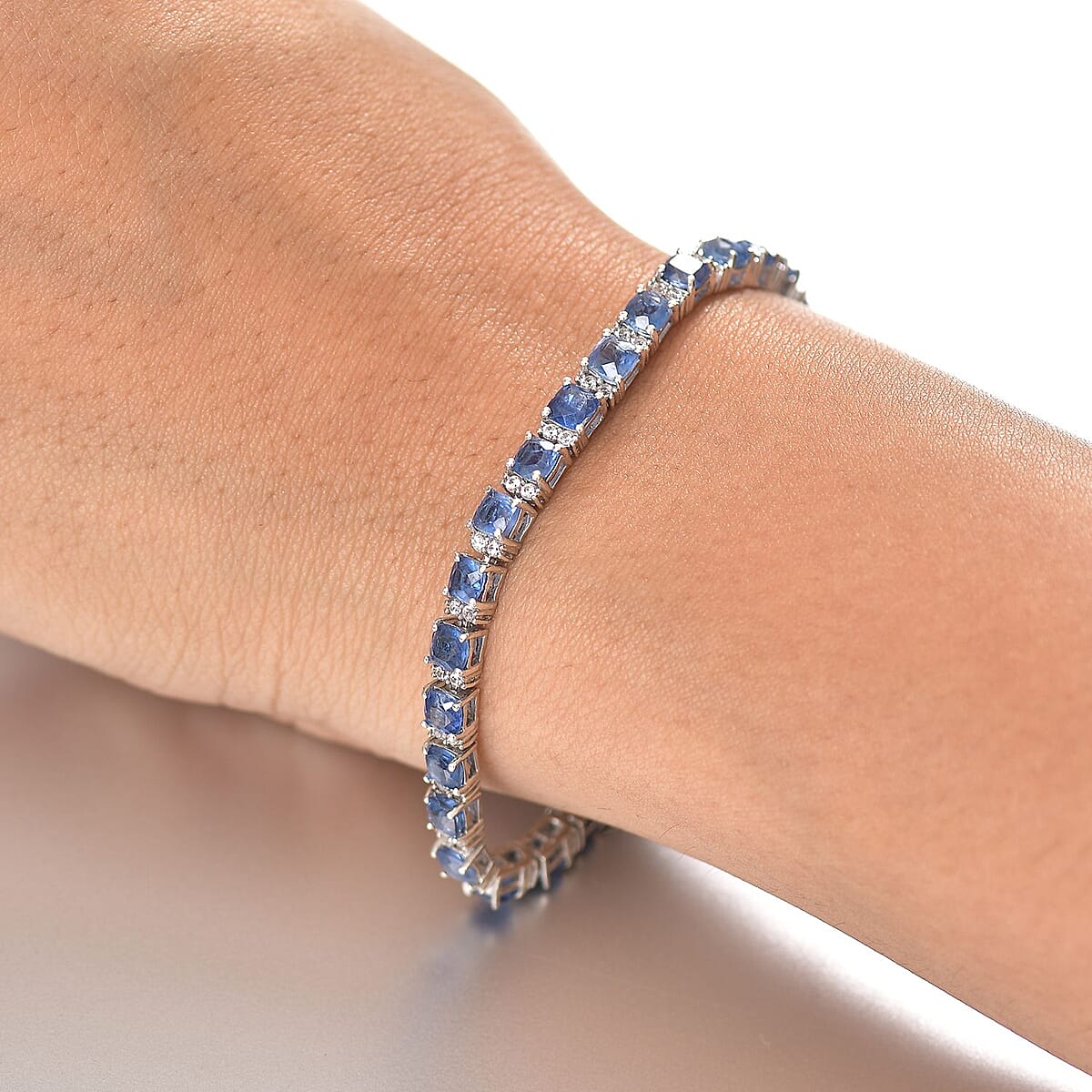 D'Joy Kashmir Kyanite and White Zircon 13.75 ctw Royal Radiance Tennis Bracelet in Rhodium Over Sterling Silver (7.25 In) image number 2
