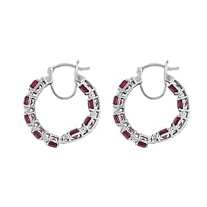 D'Joy Tanzanian Wine Garnet and White Zircon 8.85 ctw Royal Radiance Hoop Earrings in Rhodium Over Sterling Silver