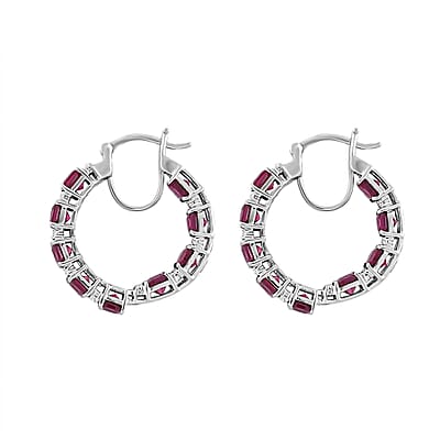 D'Joy Tanzanian Wine Garnet and White Zircon 8.85 ctw Royal Radiance Hoop Earrings in Rhodium Over Sterling Silver
