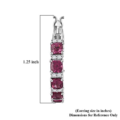 D'Joy Tanzanian Wine Garnet and White Zircon 8.85 ctw Royal Radiance Hoop Earrings in Rhodium Over Sterling Silver