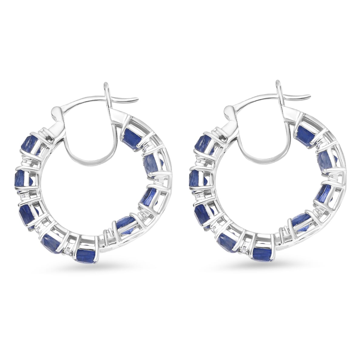 Kashmir Kyanite and White Zircon8.45 ctw Hoop Earrings in Rhodium Over Sterling Silver  image number 3