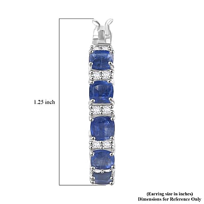 D'Joy Kashmir Kyanite and White Zircon 8.45 ctw Royal Radiance Hoop Earrings in Rhodium Over Sterling Silver