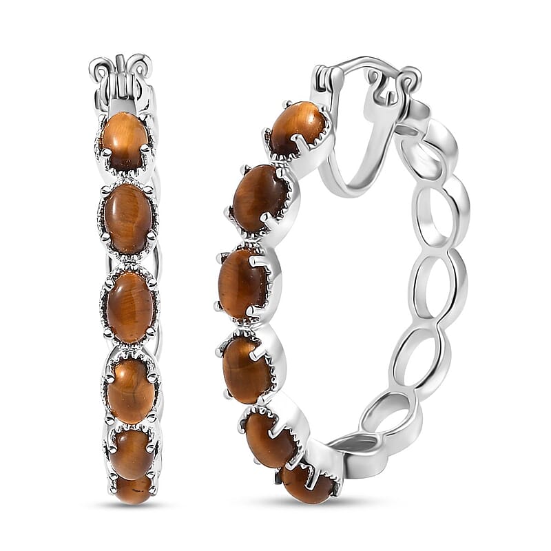 Karis Tigers Eye 6.80 ctw Earrings in Platinum Bond
